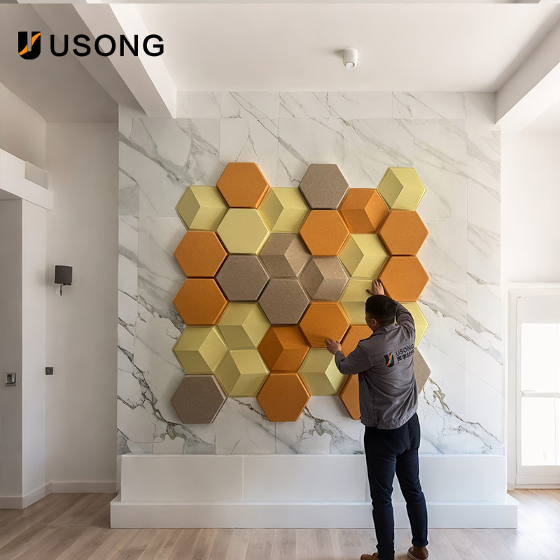 Fire Prevention Polyester Fiber Hexagonal 3D Acoustic Wall Panel - Usong