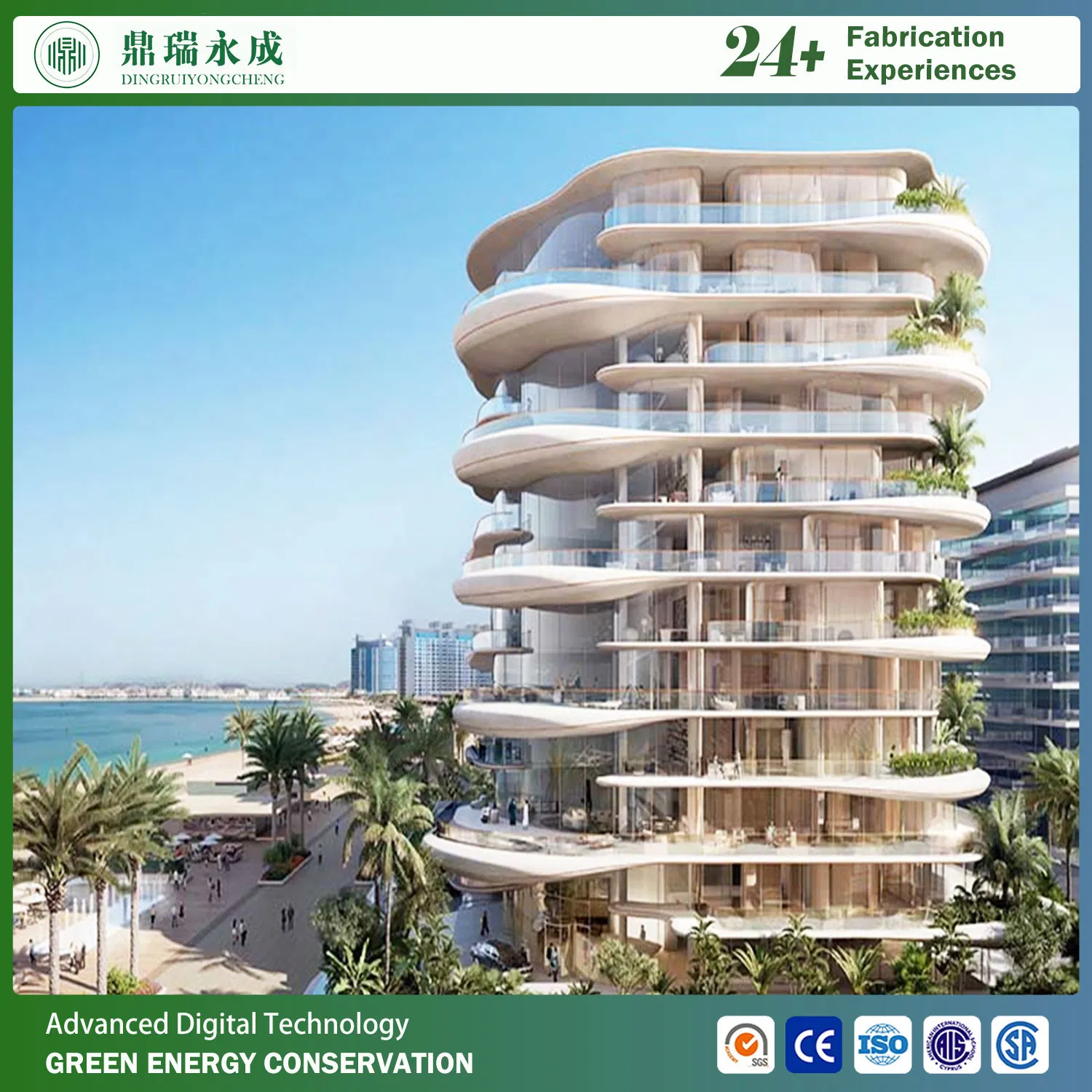 CE Certified Prefabricated High-Rise Steel Structure Resort Hotel with H-Section Steel