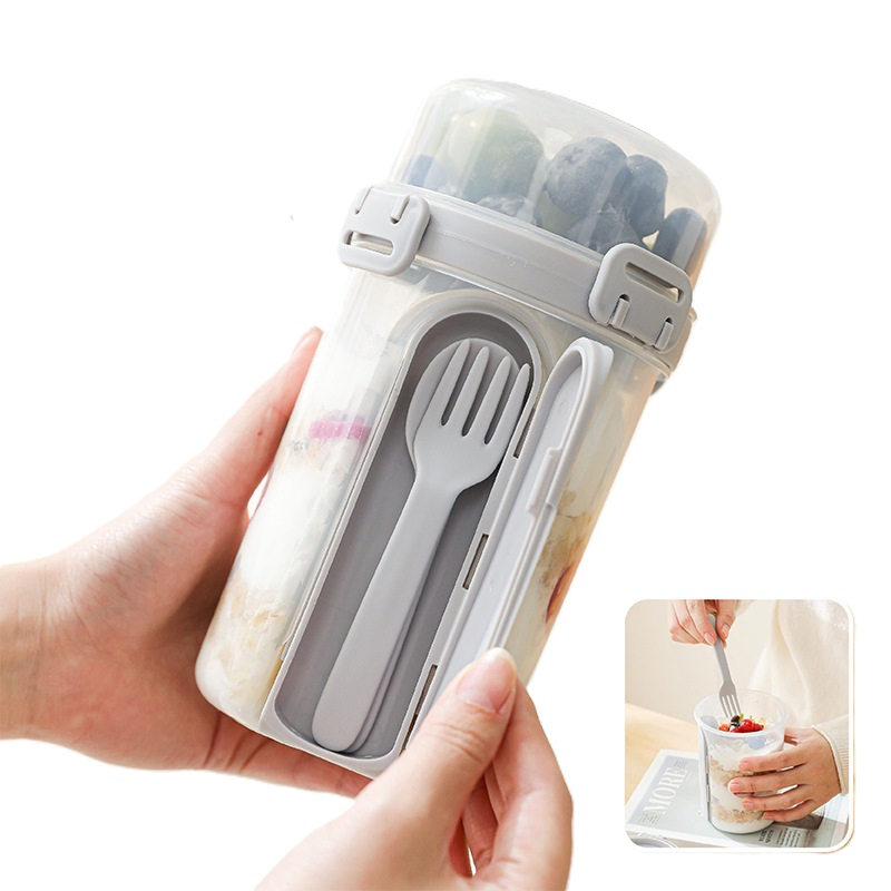 Premium Double-Layer Food-Grade Plastic Salad Container with Fork