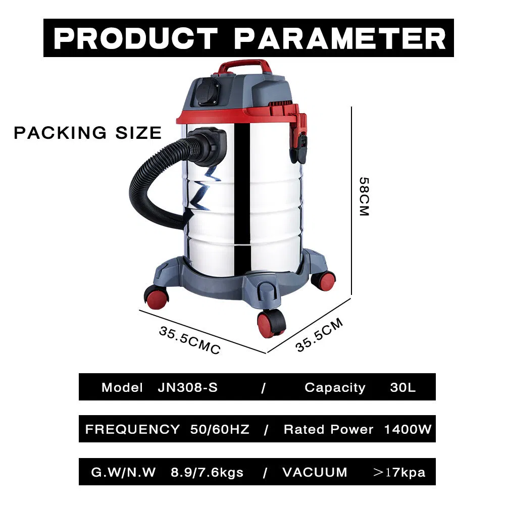 Dust Cleaning Machine Wet &Dry 30liters Wet Dry Vacuum Hotel Washing Car Workshop Dust Cleaner Jn308-30L