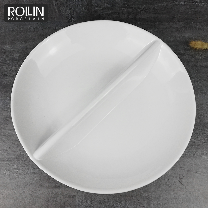 Large Porcelain Divided Round Plate for Hotel