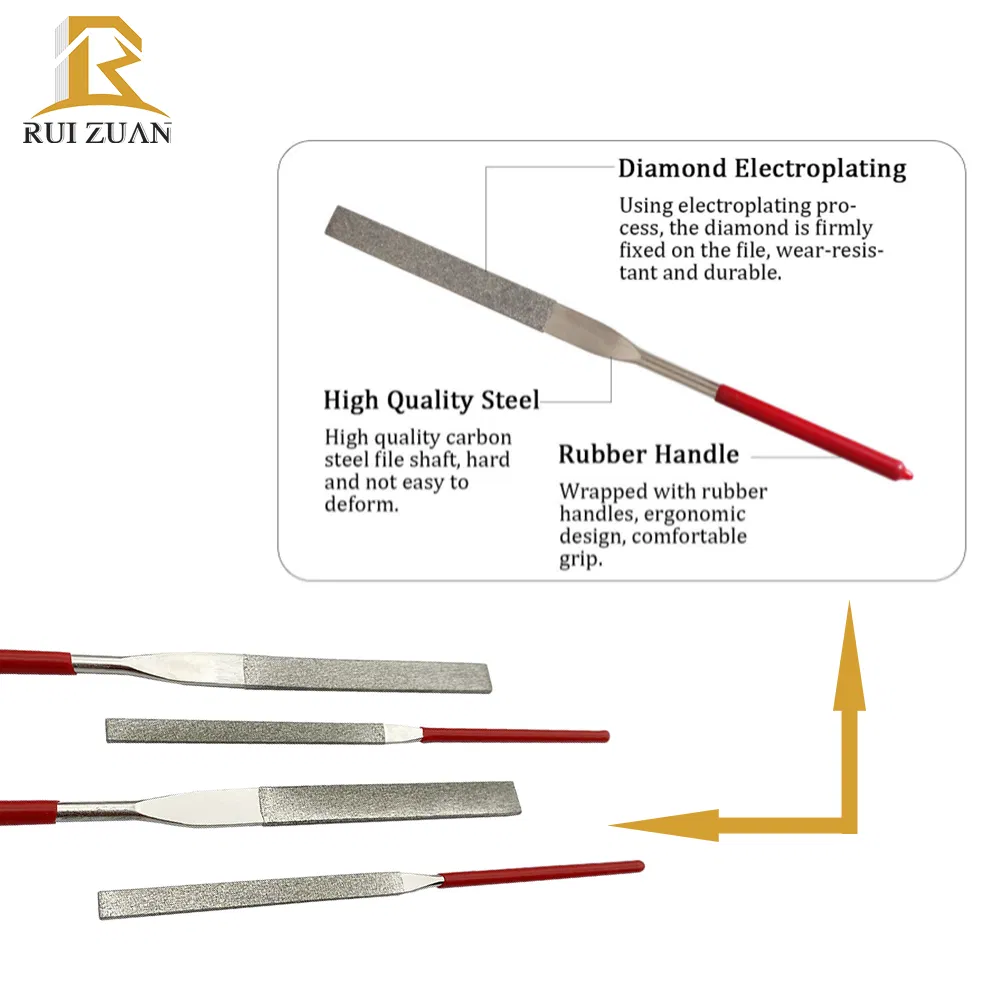Ruizuan 10PCS Diamond Electroplated Abrasive Needle File High Quality Diamond Needle File Set