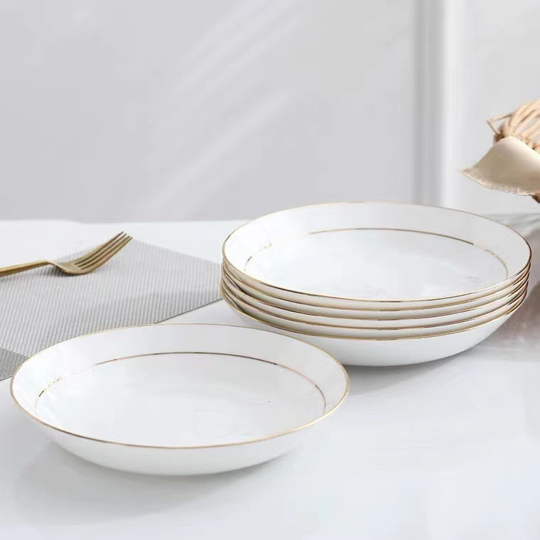 8"Coup Moon Soup Bowl Plate Ggk Decal Golden Line Ceramic Porcelain Tableware