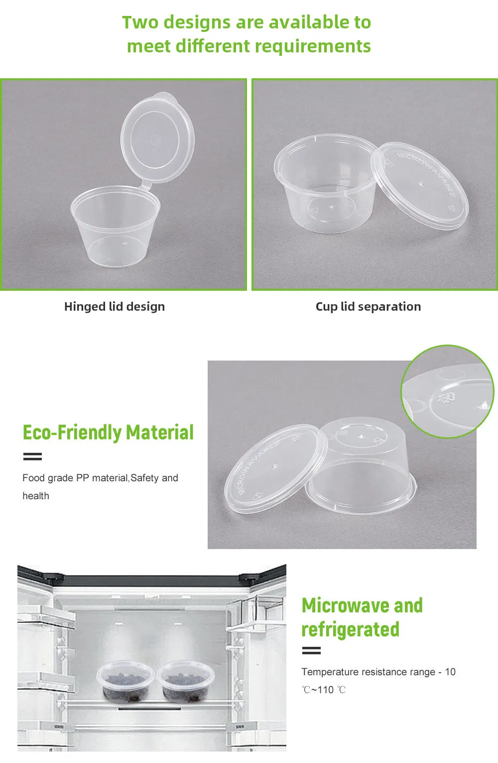Convenient Disposable Plastic Sauce Cup with Separated Lid for Ketchup Salad Dressings