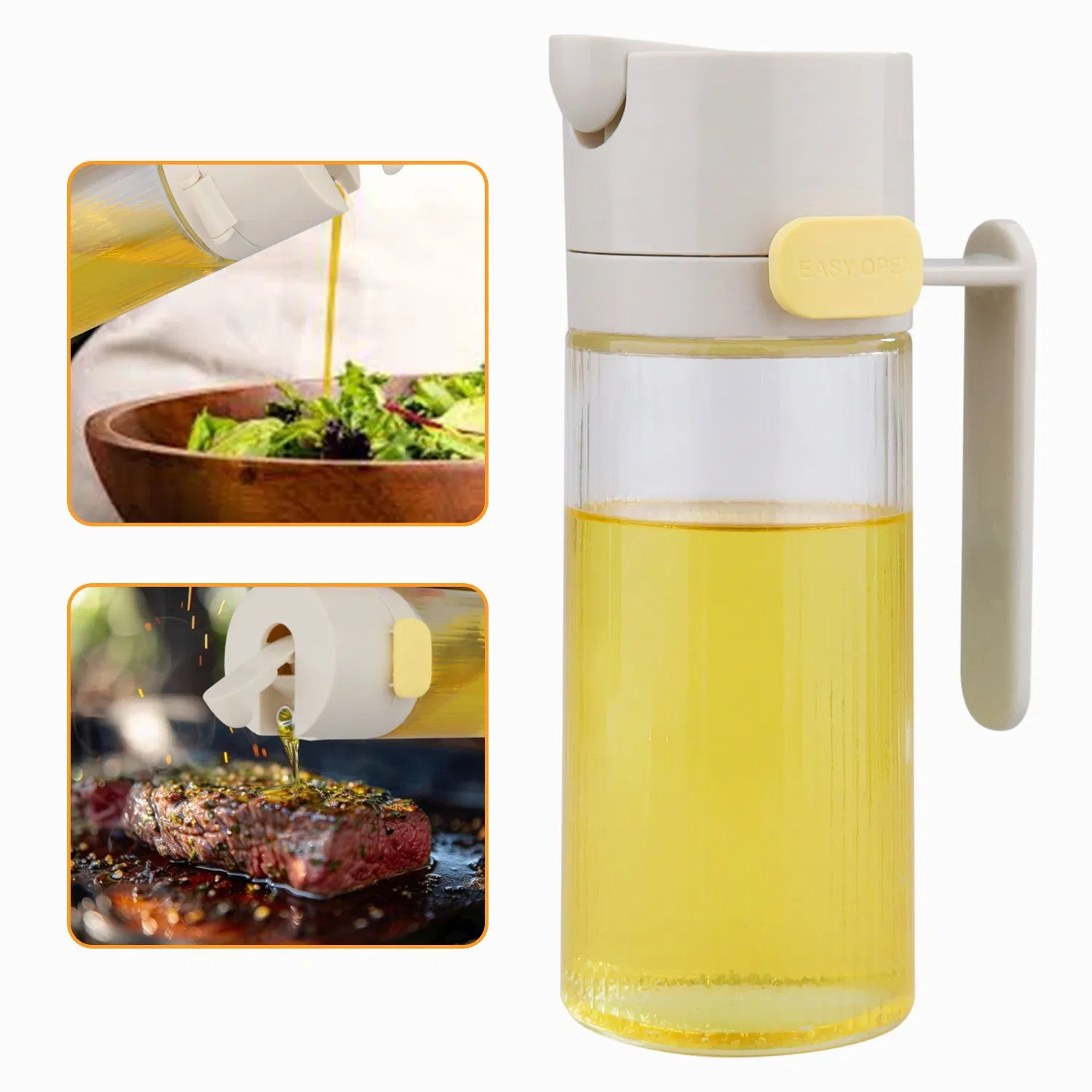 New Design Mutil-Functional Gravity Style Kitchen Glass Oil Pot 550ml