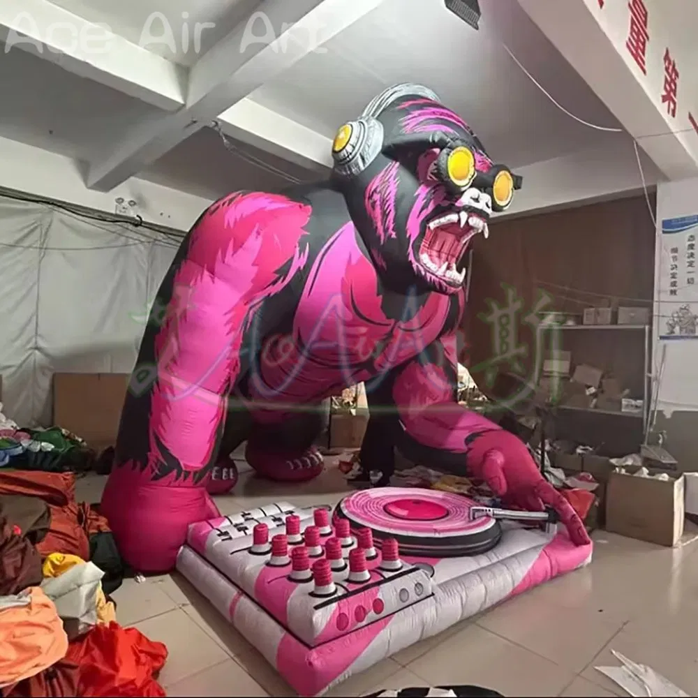 5m Giant Inflatable Gorilla Wearing Headphone Pressing DJ Key Board Balloon for Nightclub Music Festival Decor Event Advertising Props