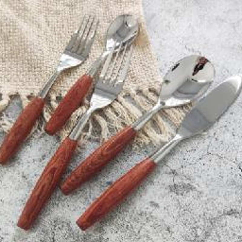 Stainless Steel Cutlery Knife Fork Spoon Luxury Wooden Handle Flatware Dinnerware Sets