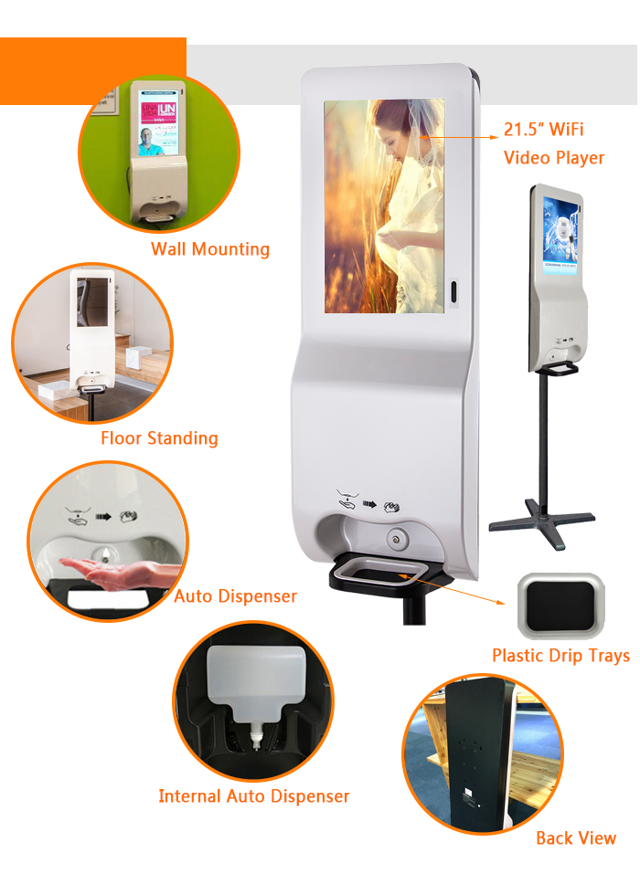 LCD Smart Integrated Hand Wash Sanitizer Dispenser Automatic Digital Signage Kiosk Advertising Screen Display