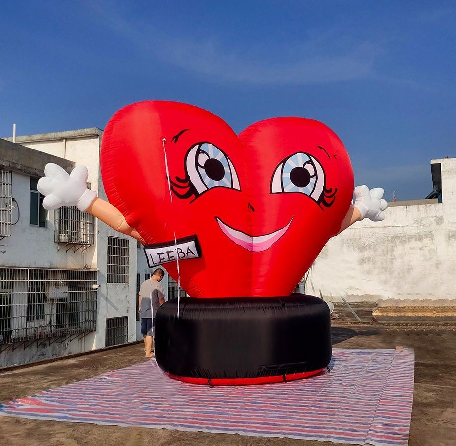 Custom Inflatable Heart Cartoon Model with Black Base for Valentine's Day Party Decoration