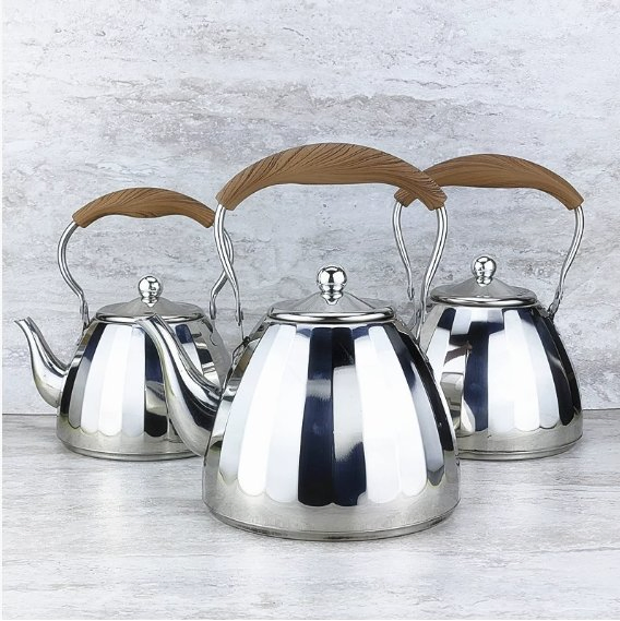 Stainless Steel Tea Kettle with Wooden Handle - Stovetop Whistling Kettle