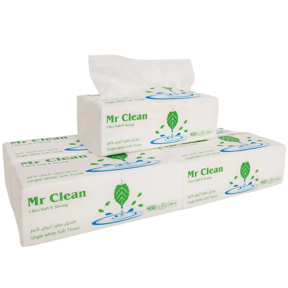 Custom Logo Wholesale Facial Tissue Paper Eco Friendly 3 Ply 4 Ply Cleaning Facial Tissues 400 Sheets
