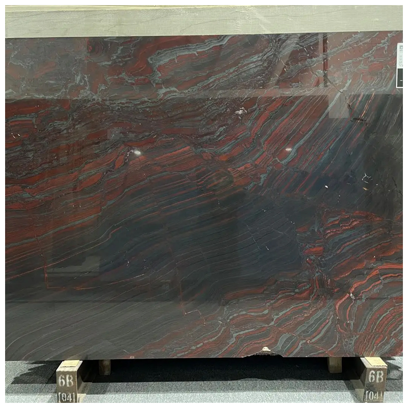 Brazilian Iron Red Exotic Quartzite Leathered Slabs