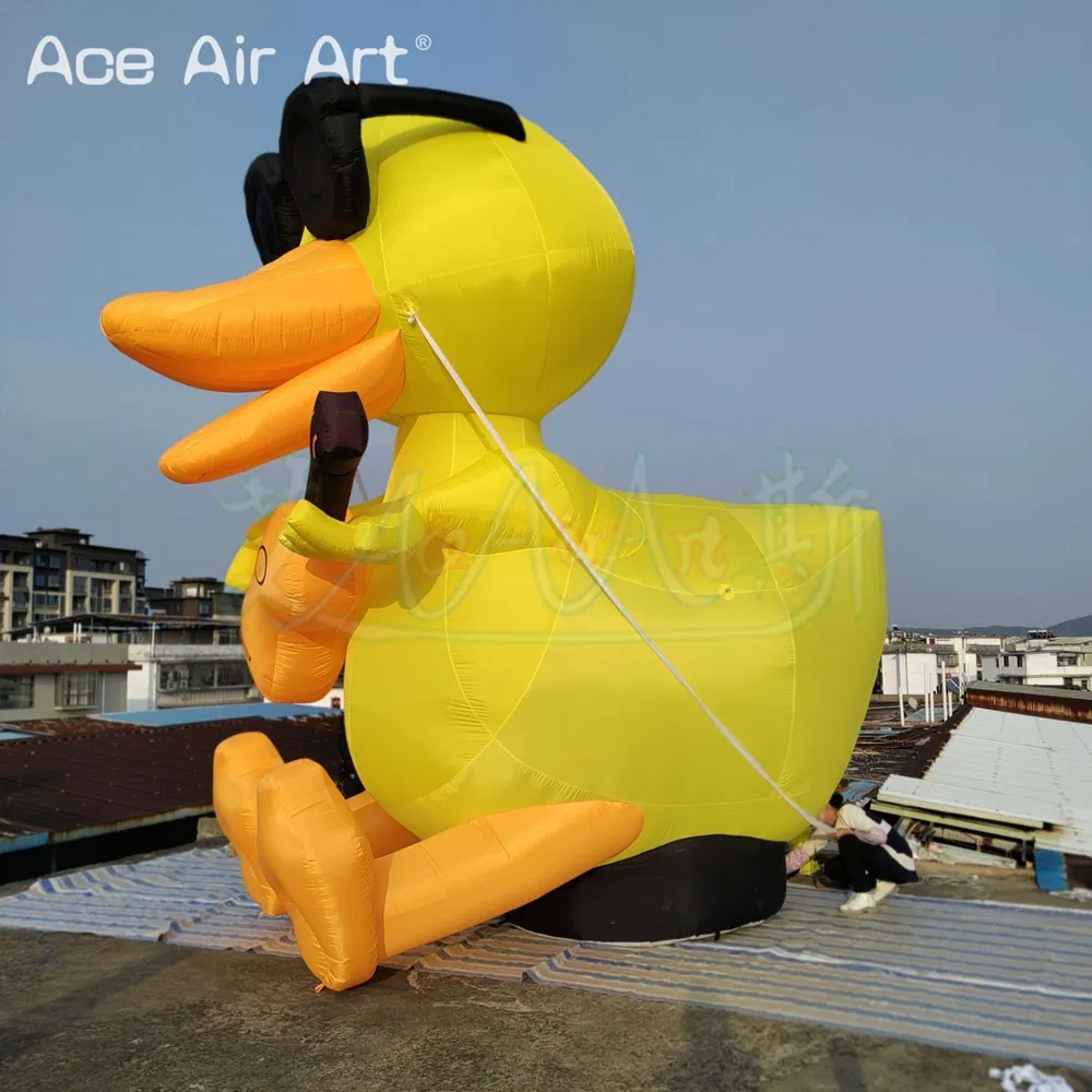 Giant 5mh Cool Yellow Giant Inflatable Duck with Guitar Inflatable Characters Cartoon Model Balloon for Advertising Promotion