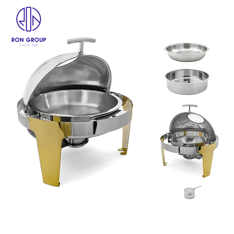 Factory Price Buffet Stove Visible Silver with Gold Rectangle Food Warmer Electric Ues Fuel Use Chafing Dish
