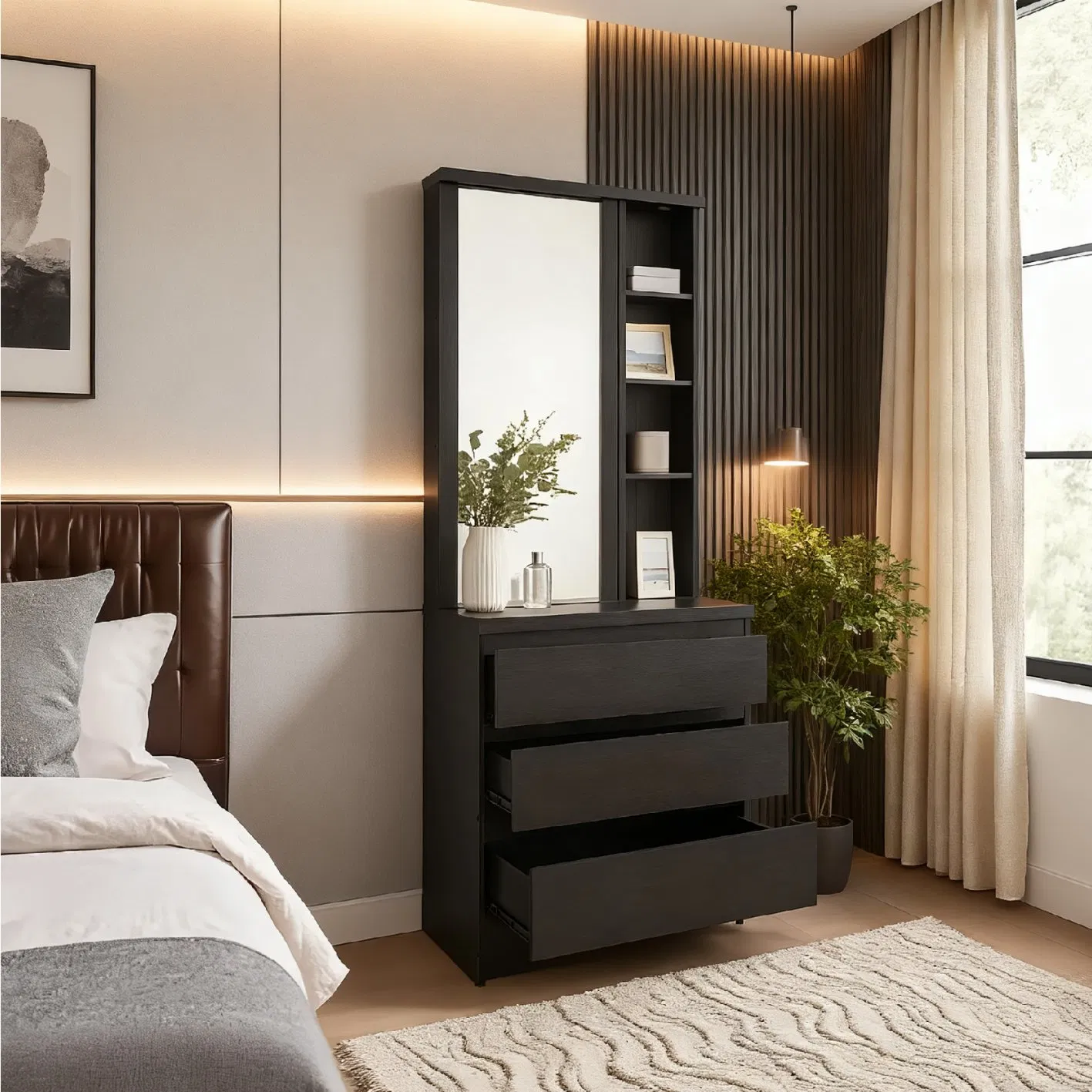 Modern Design Drawer Storage Cabinet Bedroom Living Room Full-Length Mirror