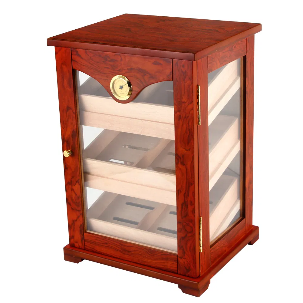 Large-Capacity Cigar Collection Wooden Humidor Cabinet with Veneer and Humidifier