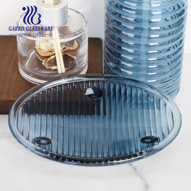 Pump Bottle Dispenser Glass Soap Dish Blush Tumbler Blue Glass Bathroom Accessories Set