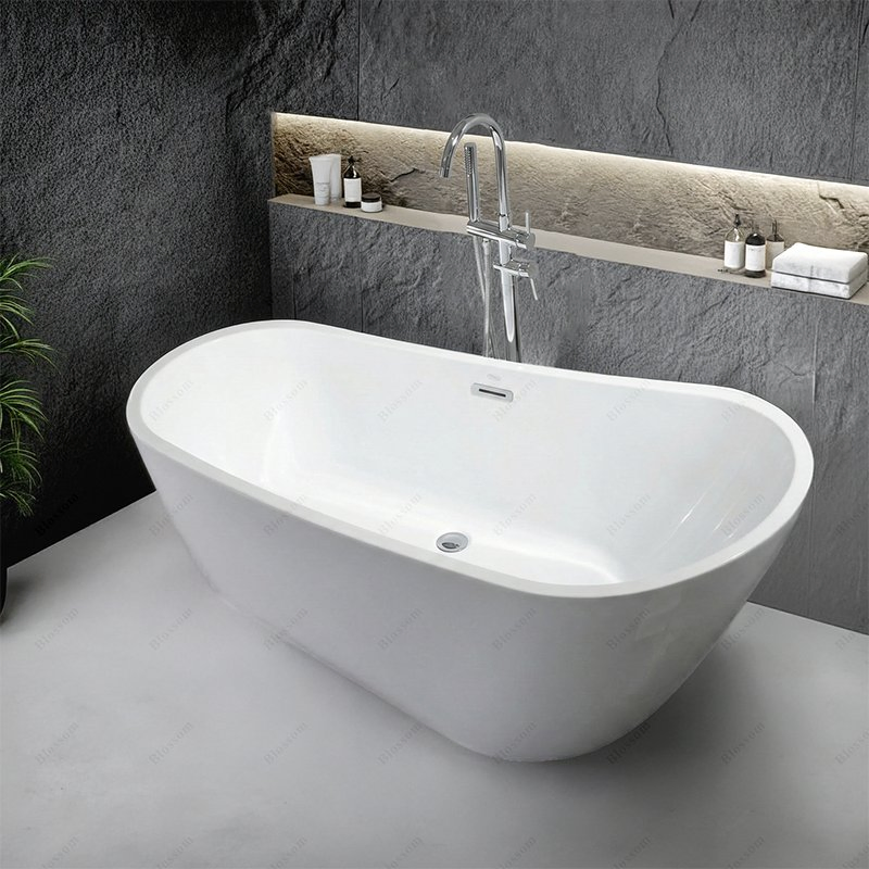 Deep Soak Freestanding Bathtub Sleek White Acrylic Modern Style Indoor Bathroom Tub