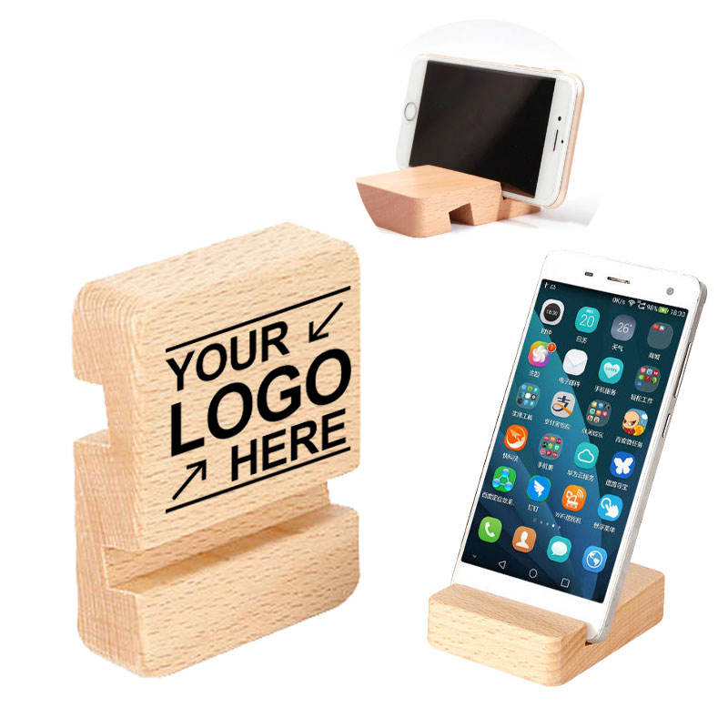 Custom Mini Wooden Phone Holder with Logo Portable Desktop Phone Stand Wholesale Universal Maple Walnut Wood Phone Stand