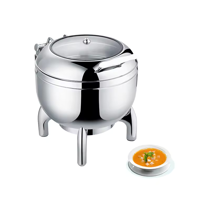 Xiangsheng 11L Round Stainless Steel Chafing Dish Hydraulic Soup Chafer Glass Window