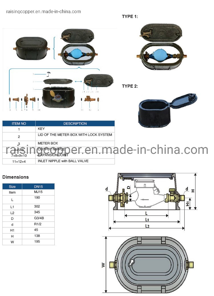 Bronze Water Meter Accessories for Cast Iron Protection Box