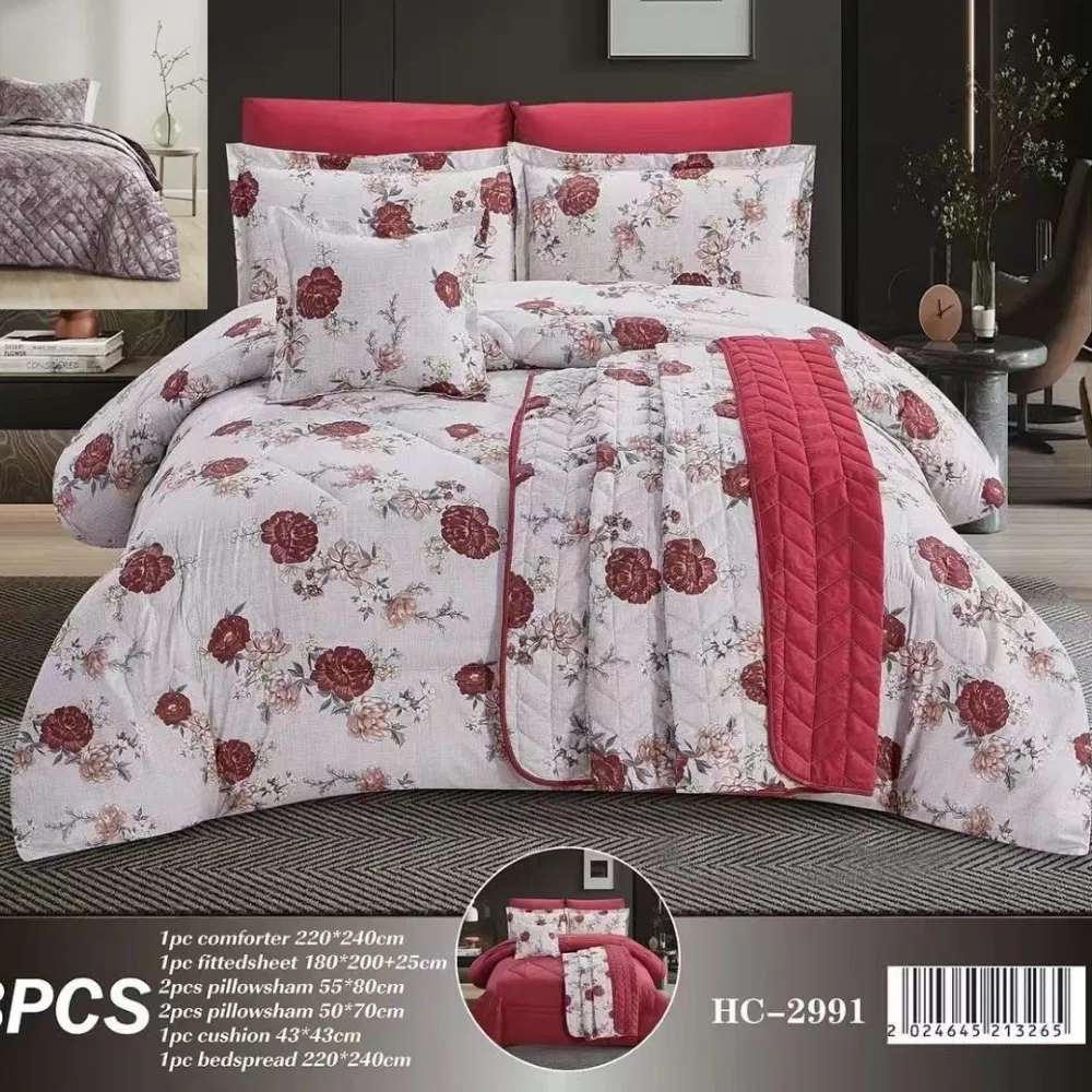 6PCS or 8PCS Brushed Microfiber Disperse Print Bed in a Bag Comforter Set with Fitted Sheet Set