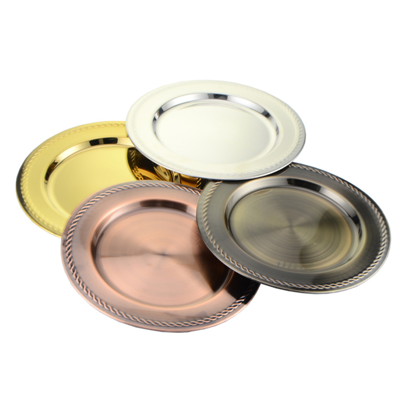 Wedding Beaded Decorative Reusable Stainless Steel Feeding Dinner Dishes for Metal Hammered Charger Plates