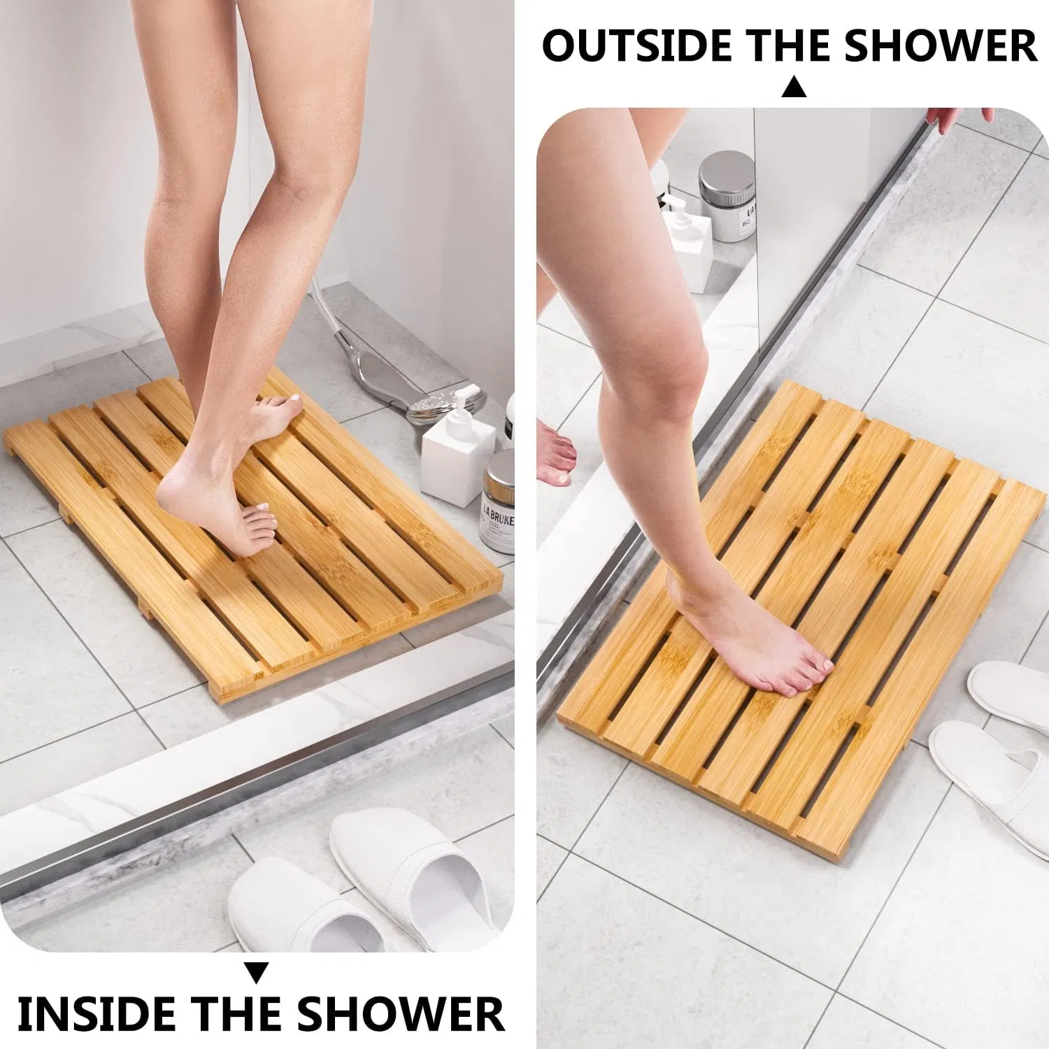 Bamboo Shower Mat with Large Waterproof Bath