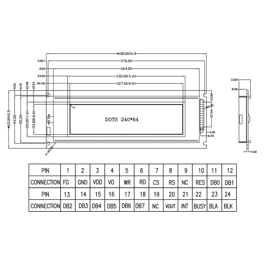 Графический ЖК-дисплей 5.4 дюйма 240x64 с контроллером RA8822