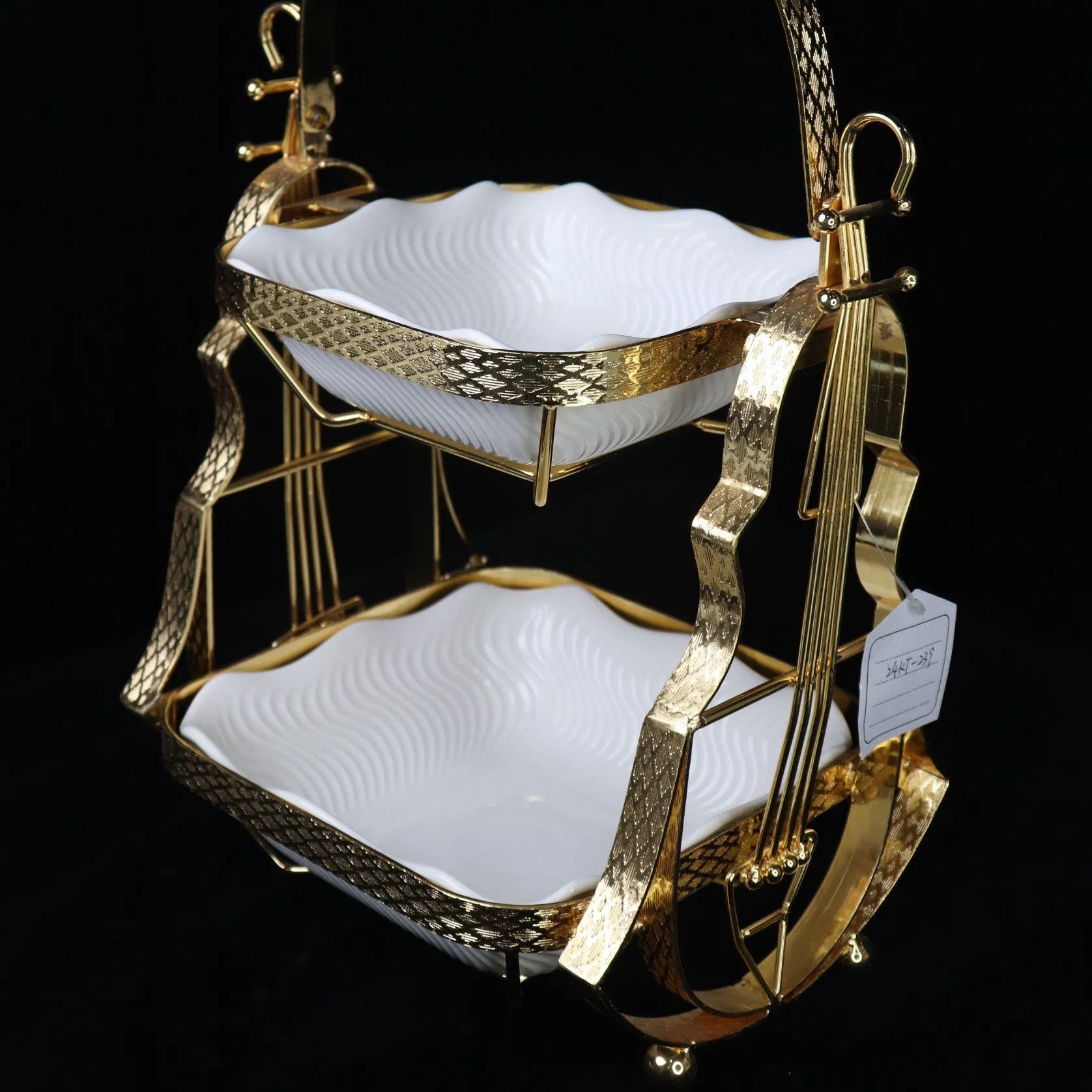 Home Ornament Gold-Plated Iron Frame with Double-Layer Ceramic Bowl