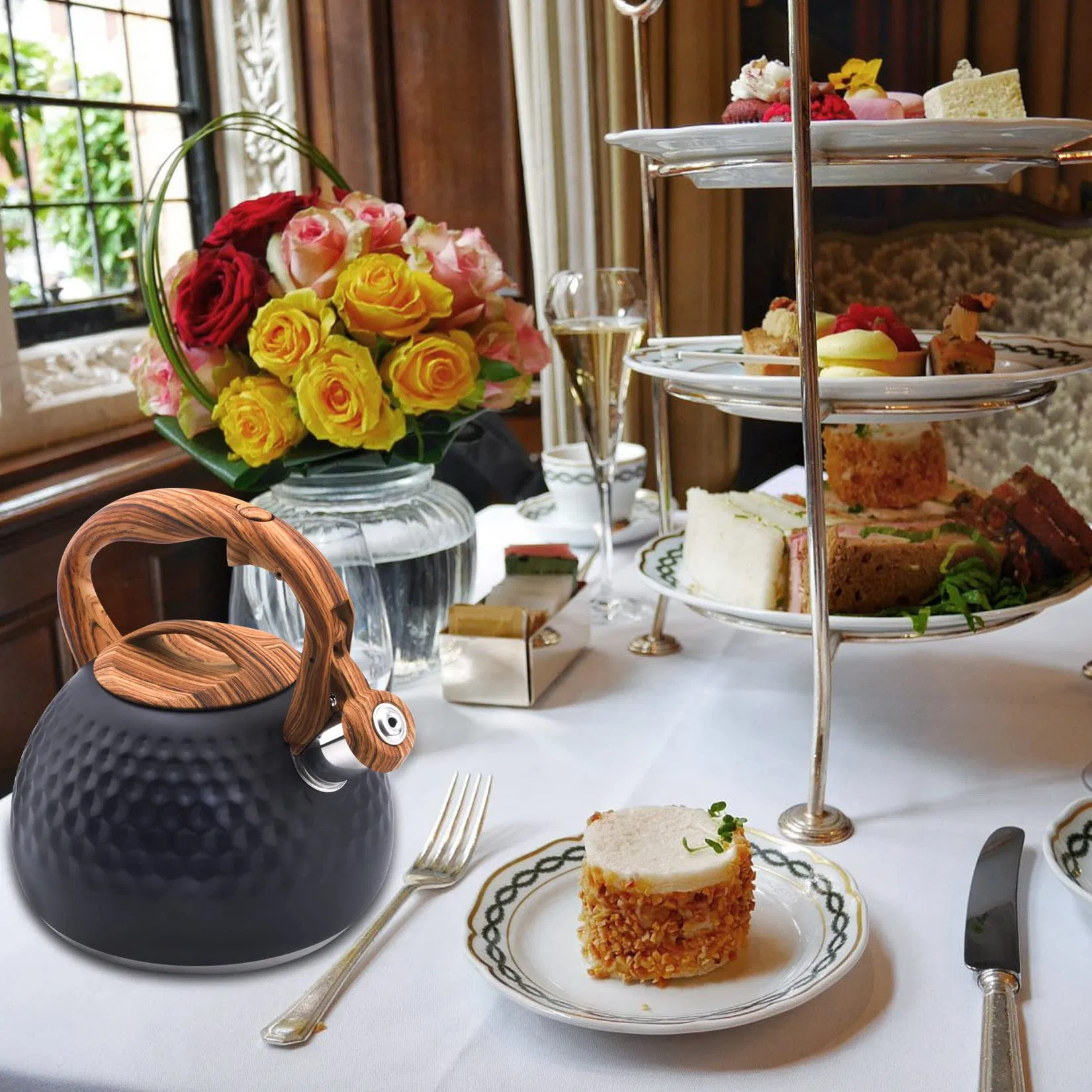 Wholesale 3.2 Quart Tea Stainless Steel Whistling Stovetop Teapot Wood Handle Kettle