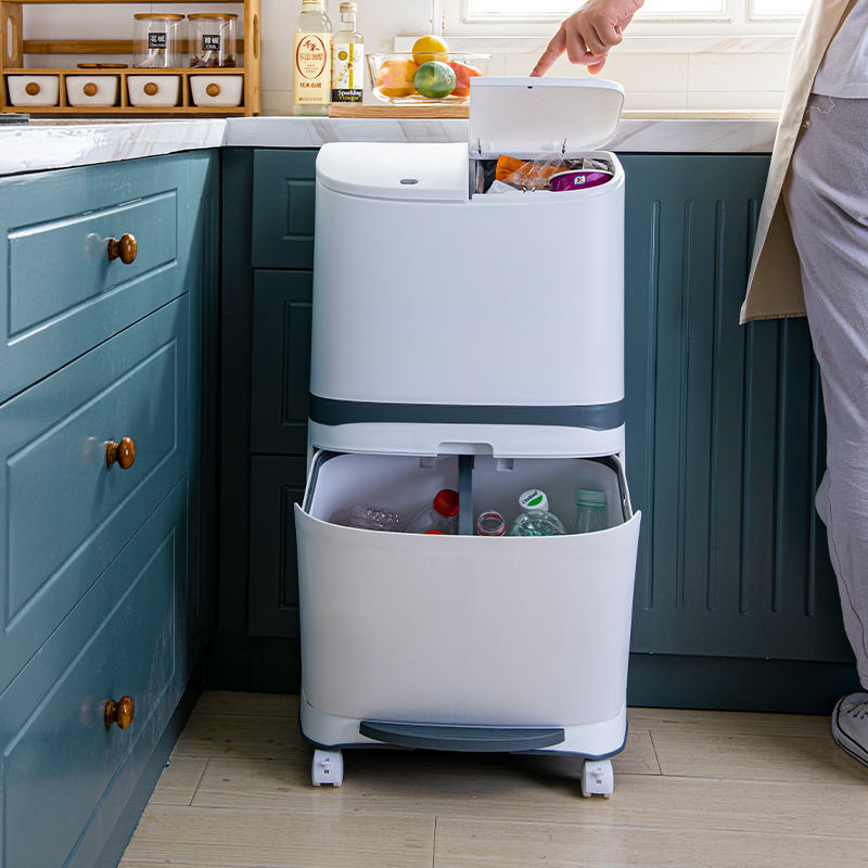 Pressing Type Plastic Trash Bin Modern Mobile Portable Rectangular Standing Garbage