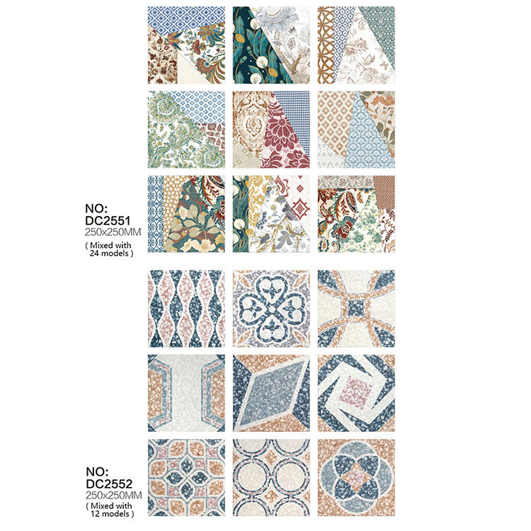 Art Porcelain Cement for Wall Black and White Flower Tile Green Flower Pattern Floor Tile