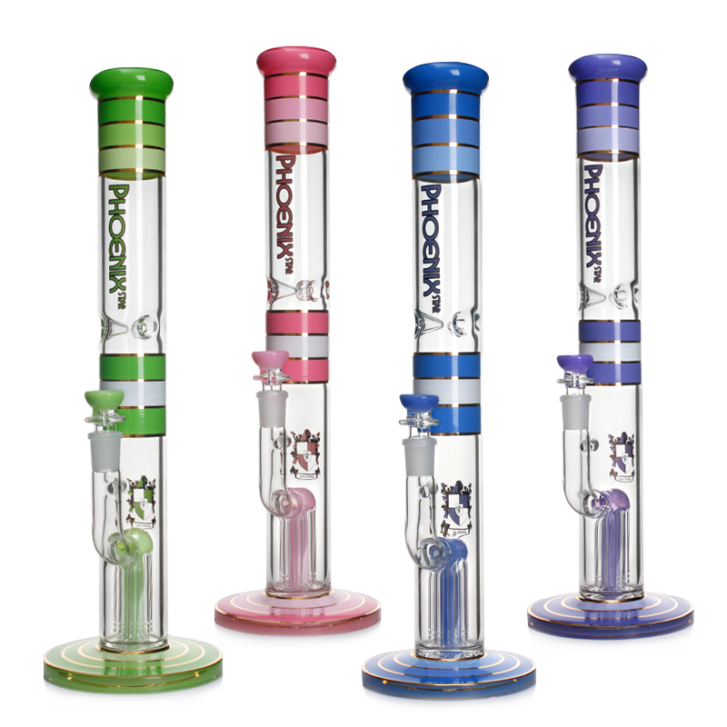 High Quality Phoenixstar Glass Wholesale 17.5 Inches Big Tall Heavy Straight Tube Hookah Herb Smoking Water Pipe with 8 Arm Tree Perc