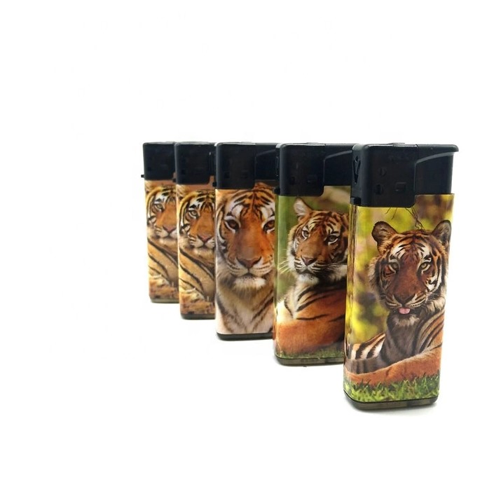 High Quality ISO9994 Standard Turbo Flame Windproof Gas Lighter with Tiger Sticker