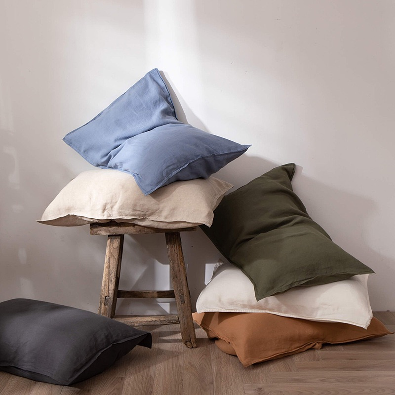100% French Linen Home Decor Luxury Bedding Envelope Pillow Case Solid Color Bed Pillow Cover Linen Pillowcase