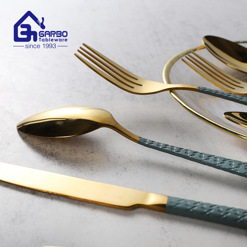 Golden Rose Dinner Knife Set Stainless Steel Table Knives Customized Cutlery Set Flatware Colored Stainless Steel Knives with Pink Handle