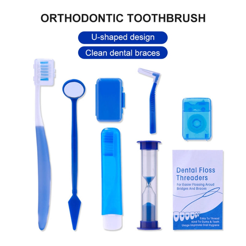 8PCS/Set Orthodontic Oral Care Set Dental Clinic Wax Toothbrush Floss Oral Mirror