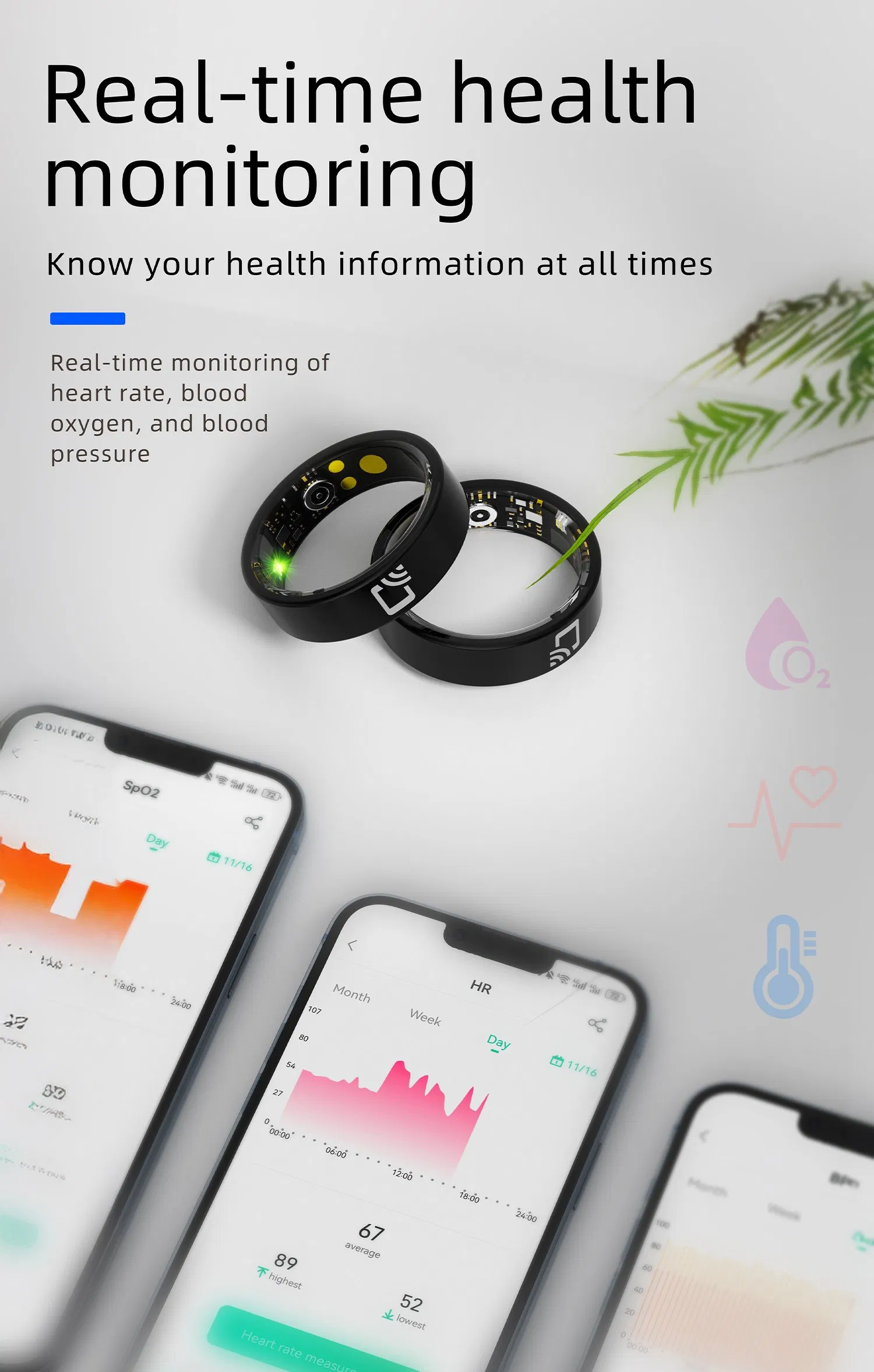 High Quality Ceramic IP68 Waterproof Bt Circular NFC Smart Ring Health Monitoring Fitness Tracker for Android Ios Men Women