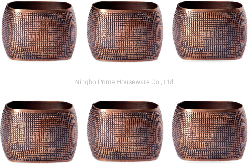 Decorative Assorted Silver Napkin Ring Set, One Size, Copper Textured Square
