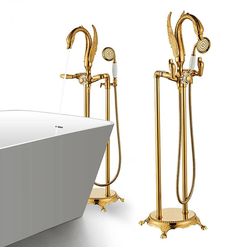 All Copper Seat Floor Mounted Bathtub Edge Faucet Shower Shower Independent Mixing Valve Cold and Hot