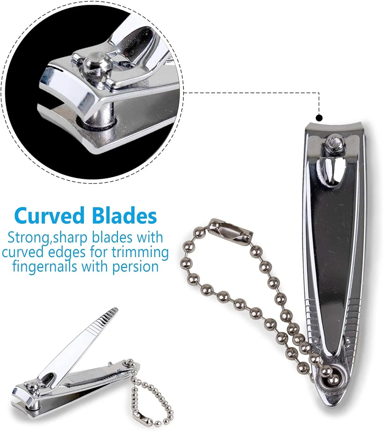 Nail Clippers, Toenail Clippers, Fingernail Clipper Cutters, Stainless Steel Toe Nail Clippers with Sharp Curved Blades and File, Nail Clippers for Men Women