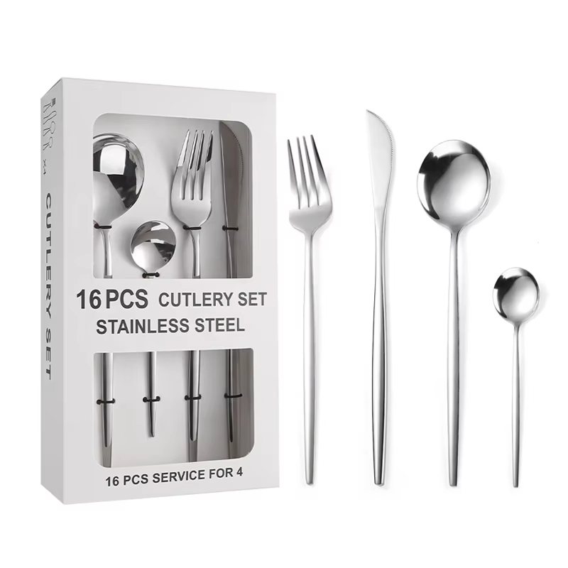 24PCS Cutlery Set Low Price Color Box Package Dinner Dark Green Gold Fork Spoon Knife Laguiole Stainless Steel Flatware Sets