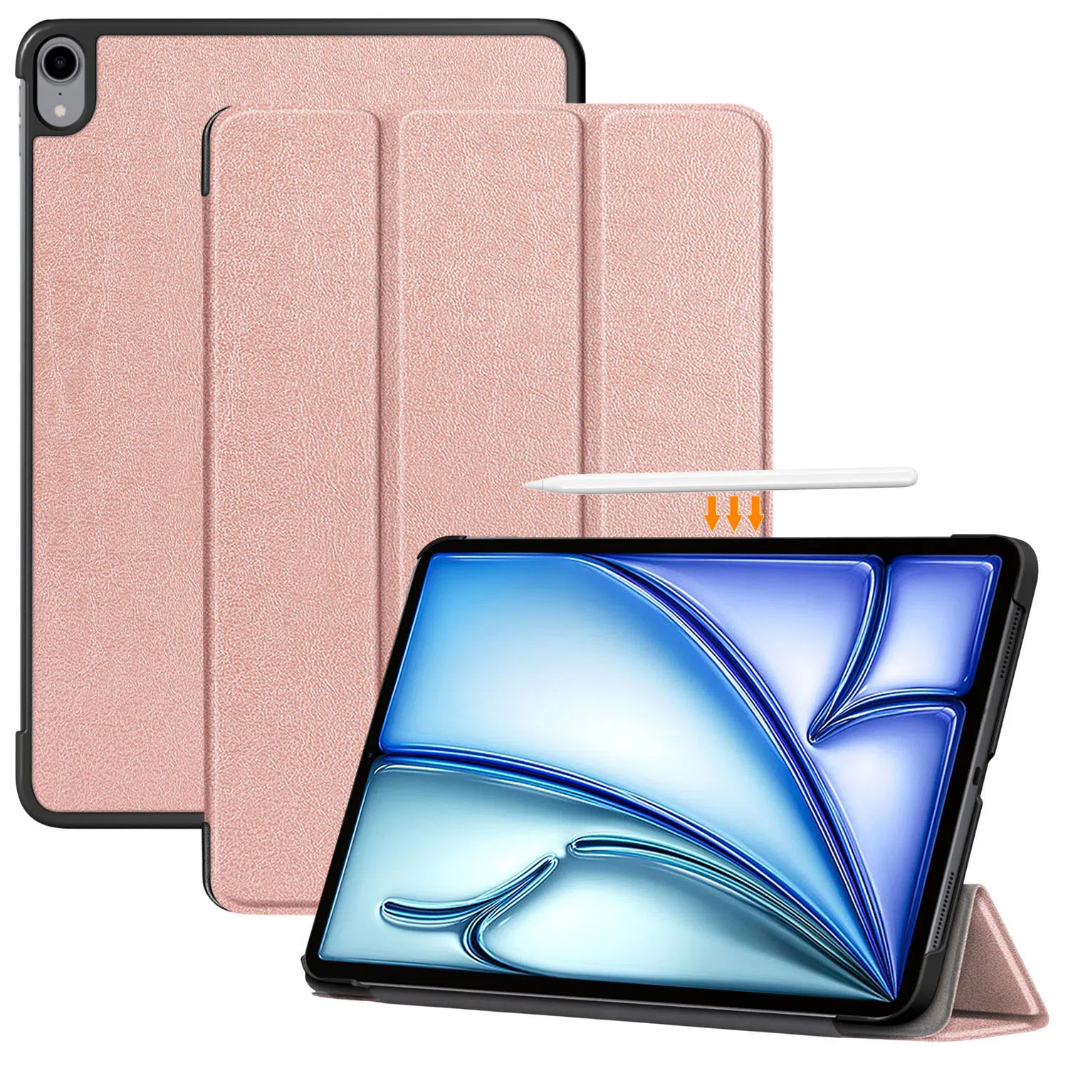 PU Leather Cover for iPad Air 11 (2025) / (2024) / Air (2020) / Air (2022) Tri-Fold Stand Folio Tablet Case - Pink