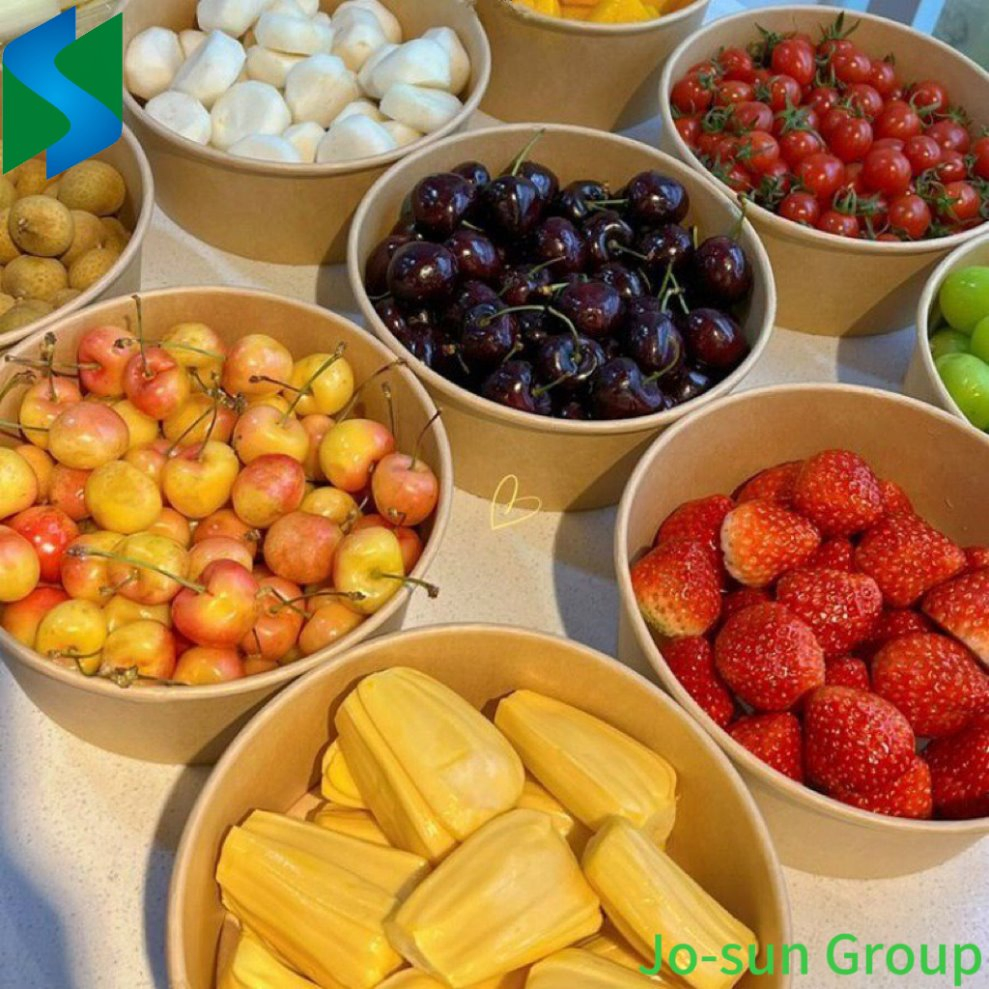 Jo-Sun Custom Disposable Kraft Food Paper Water and Oil Proofing Bowl Lunch Salad Bowl with Logo