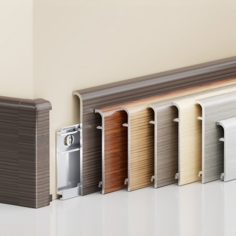Aluminum Baseboard Skirting Kickboard, Graphite Finishes Available Worldwide, Customizable