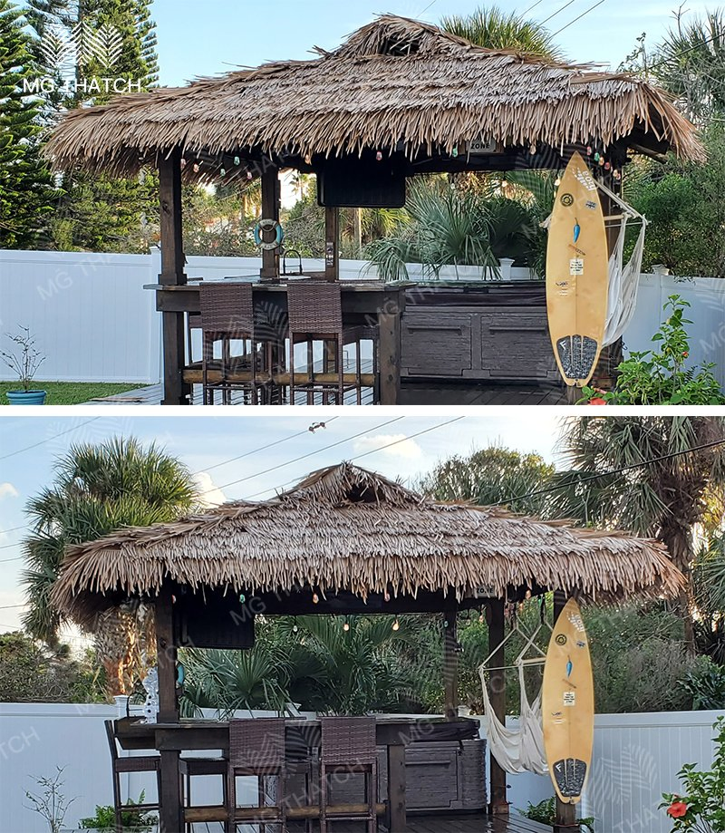 Grey Color Tiki Straw Thatch Flame Resistant Synthetic Artificial Thatch for Hotel Resort