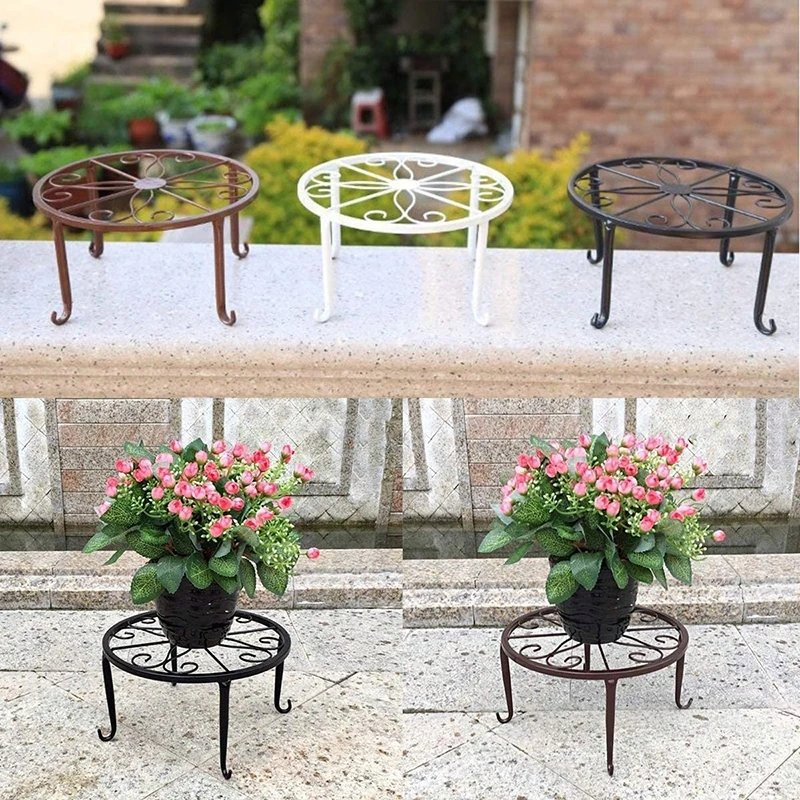 Metal Potted Plant Stand Floor Round Supports Flower Pot Rack Decorative Garden Container