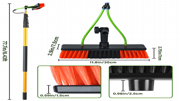 12FT Brushes with Built-in Water Pipes Solar Panels Windows and Vehicle Cleaning