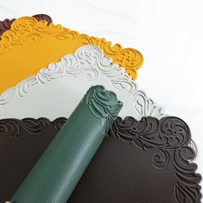 Embossed Faux Leather Table Mats Washable PVC Placemat for Kitchen Dining Dinner Placemats